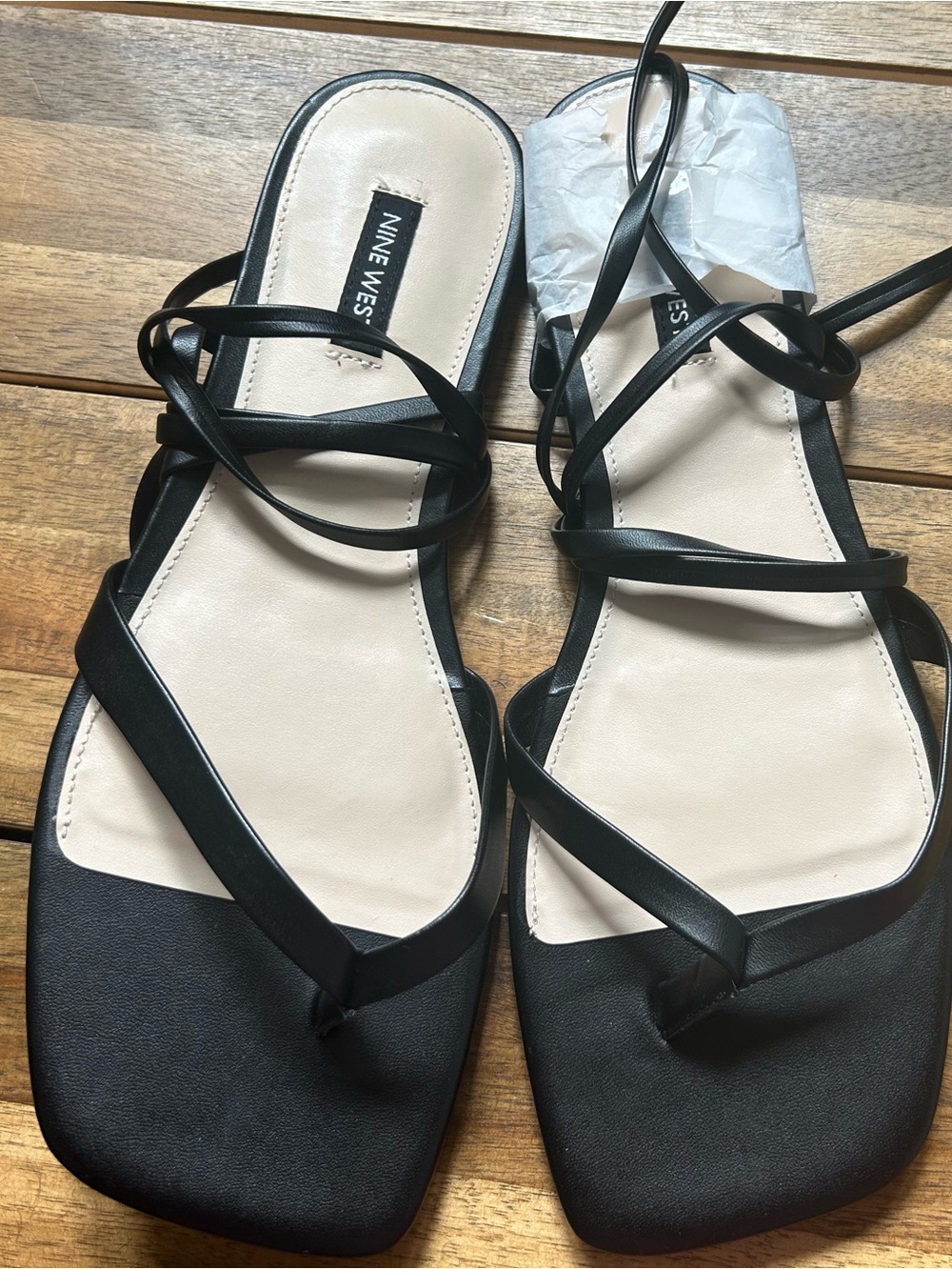 Nine West Black Strappy Lace-Up Square Toe Sandals